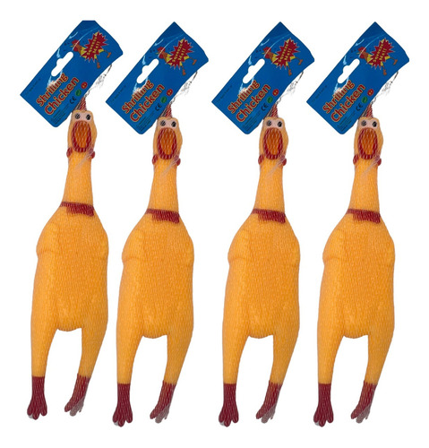 4 Pollo Chillon Grande 37 Cm Juguete Broma Hule Griton Color Amarillo