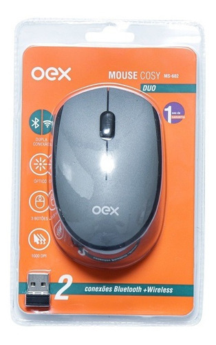 Mouse Bluetooth E Wireless Óptico Cosy Duo Ms602 1000dpi Oex Cor Prata