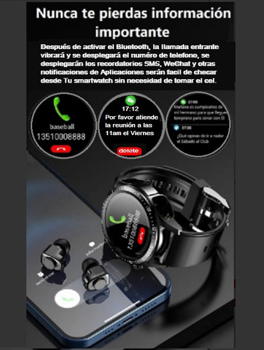 Smartwatch 2 En 1 Jm03 Touch Screen Con Audífonos Incluídos