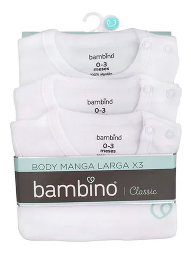 Bodys Blancos Manga Larga Set De 3 Bebe Bambino / Maryshopcl
