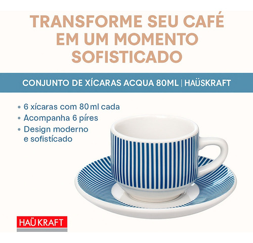 Conjunto 6 Xícaras E 6 Pires Para Café Capacidade 80ml