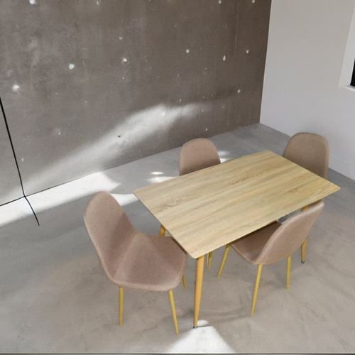 Comedor De Madera Mesa Rectangular Y 4 Sillas Color Beige Diseño de la tela de las sillas Liso