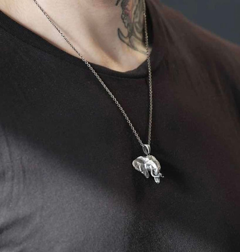 Imagen 4 de 9 de Collar 2 Capas Con Colgante Elefante 3d Acero Quiúrgico