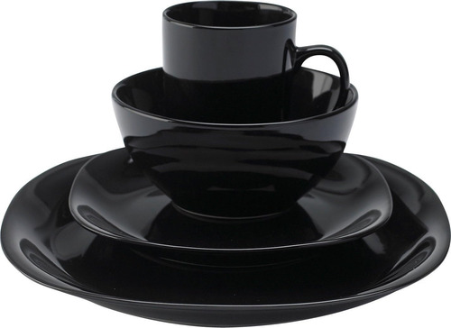 Set Vajilla 16 Pc Stonewere Quadro Thomson Pottery Negro