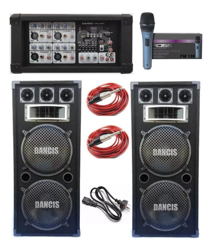 Amplificador Jahro Usb Bluetooth + 2 Bafles Dobles 3 Vías