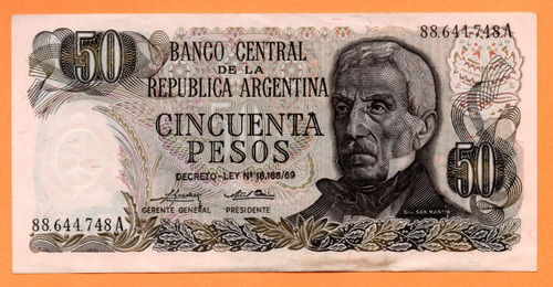 Billete 50 Pesos Ley, Bottero 2371, Año 1975 Mb +