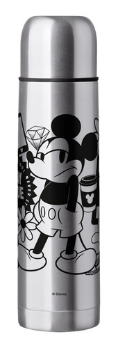 Termo Plateado Único Mickey Disney, Tapón Cebador, 750ml