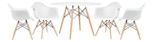 Kit Mesa Jantar Redonda 120 Cm 4 Cadeiras Eames Wood Daw Cor da tampa Mesa branco com cadeiras branco