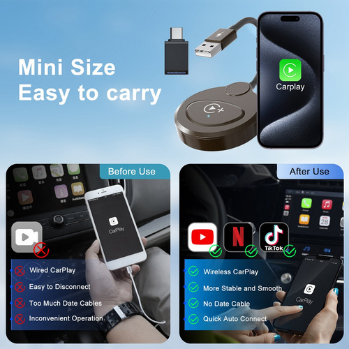 . Adaptador Carplay Sem Fio Com Youtube Carplay U-fs