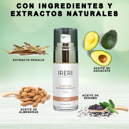 Imagen 5 de 9 de Crema Facial Aclarante Despigmentante Antimanchas De Día Fps 35 Para Todo Tipo De Piel Con Manchas Decolorada Línea Clarity Ireri ®