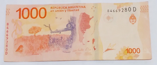 Imagen 1 de 2 de Billete 1000 Pesos Argentinos Error De Corte Desplazado