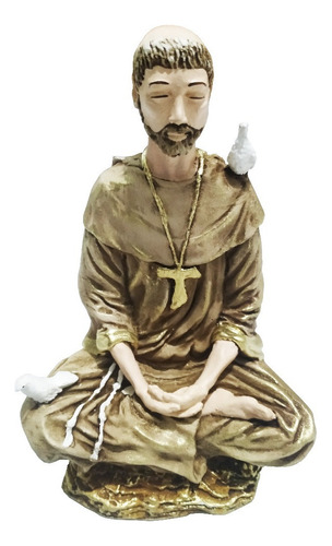 Imagem Estátua São Francisco Assis Meditando Lótus 21 Cm Cor Colorido