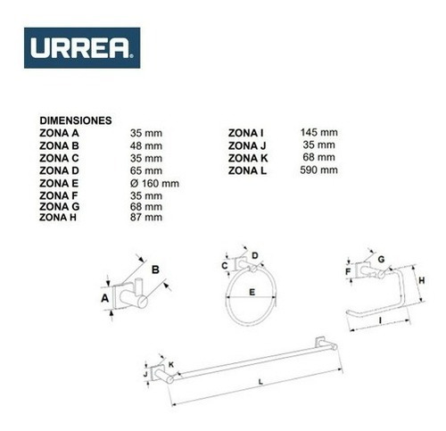 Juego De Accesorios Para Baño Moderno Urrea 1002cl