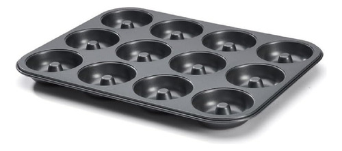 Molde Charola Antiadherente Acero Para Hornear 12 Mini Donas Negro