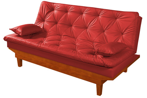 Sofa Cama Caribe Courino Couro Sintetico Essencial Estofados Cor Vermelho