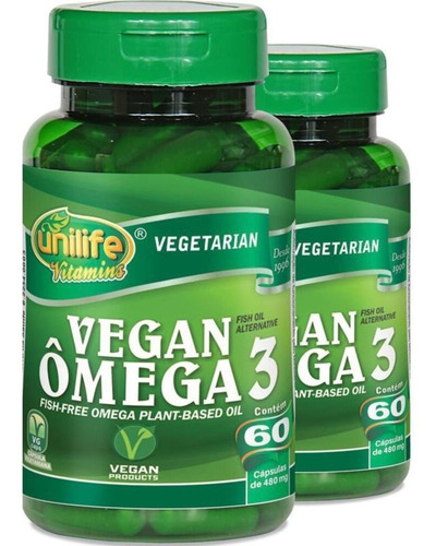 Kit 2 Ômega 3 Vegetal 60 Cápsulas Unilife Sabor Sem Sabor