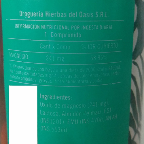 Suplemento Magnesio Hierbas Del Oasis