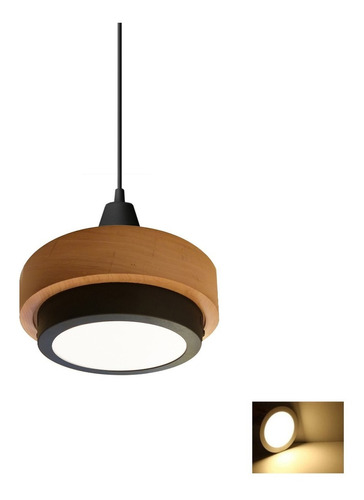 Colgante Led Negro Madera 6w Nordico Escandinavo Puraluz