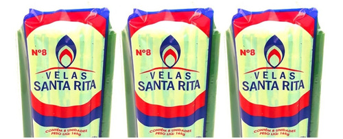 Vela Verde Palito Votiva Parafina Tradicional Kit 3 Und