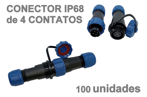 100x Conector 4 Vias Pinos Contatos Sp13 Plugue Ip68 Docking