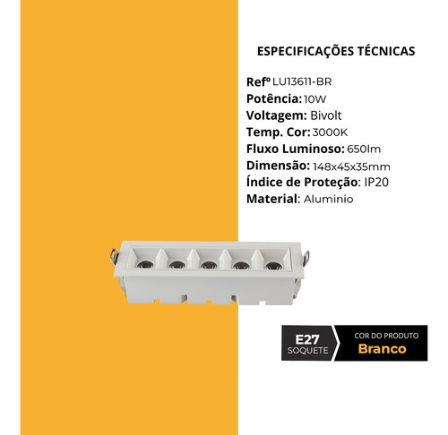 Spot Embutir Recuado Picco Lumier 10w Led Luz Amarela