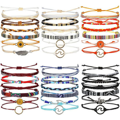 36 Piezas Brazalete De Surfista Bohemio Mujeres Imperme...