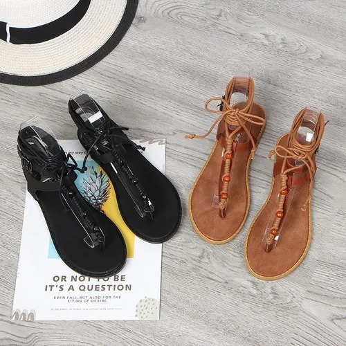 Sandalias Dama Planas De Romanas Con Cordones For Playa