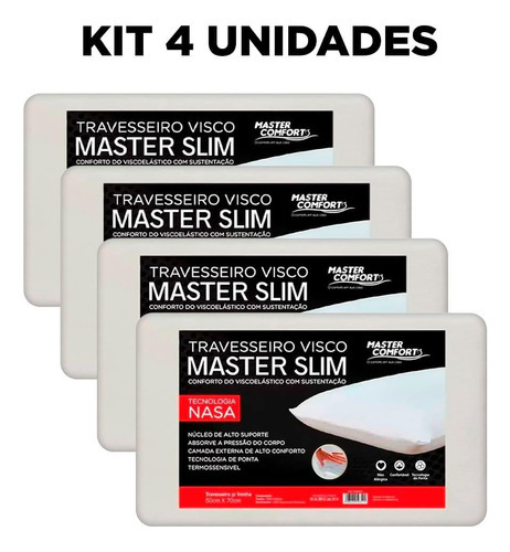 Kit 4 Travesseiros Nasa Viscoelástico Master Confort Sono