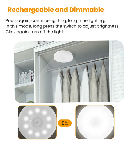 Luz Nocturna Led Con Sensor De Movimiento Pir, Recargable Po