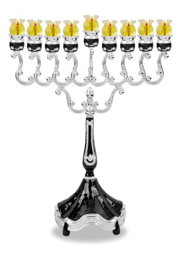 Silver Plated Oil Menorah With Black Marble Accents - Fits S