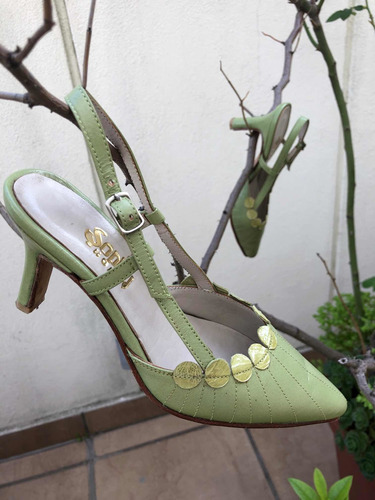 Sandalia Sling Back Verde N35 Taco 6cm