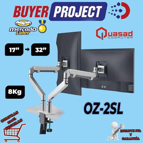 Imagen 3 de 5 de Nuevo Soporte Mesa Quasad Doble Monitor 17-32'' Giro 90º Inc
