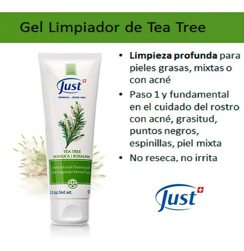 Imagen 5 de 7 de Gel Limpiador Tea Tree 100ml Producto Swiss Just Original
