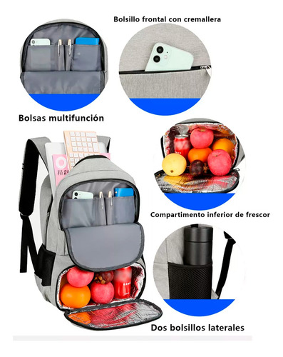 Mochila Termica Bolsa Almacenamiento Portatil Viaje Con Usb