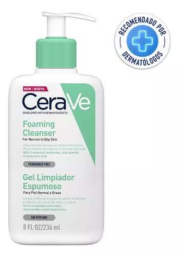 CeraVe Gel Limpiador Espumoso |237ml| Limpiador diario para piel mixta  grasa o con acné + crema hidratante |50ml| hidrante diario para rostro y  cuerpo