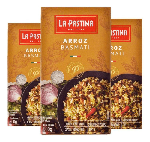 Imagem 1 de 2 de 3x Arroz Basmati La Pastina 500g