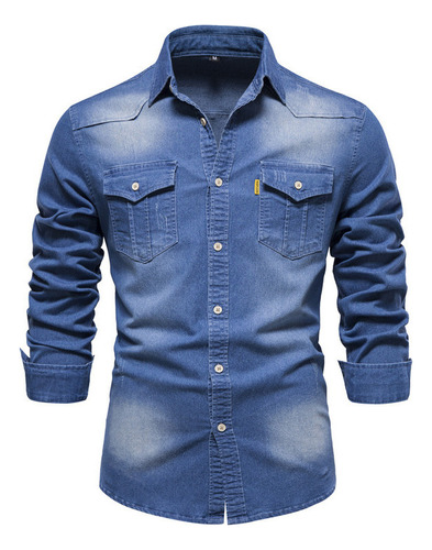 Camisa Casual De Manga Larga Para Hombre. Denim Sin Planchar