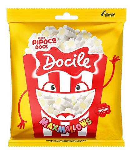 Marshmallow Pipoca Doce Branco Amarelo 220g - Docile