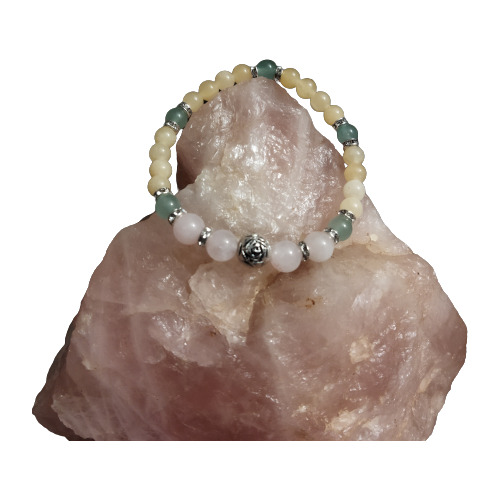 Pulsera Piedra Energética Jade Amarillo,cuarzo Verde Y Rosa