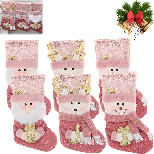 Calcetines Navideños Felpa Con Lentejuelas Rosas Decoración