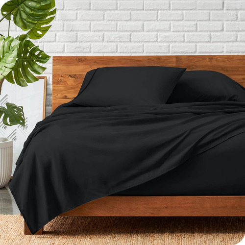 Bare Home - Juego De Sábanas De Microfibra Ultrasuave Color Negro Diseño De La Tela Único