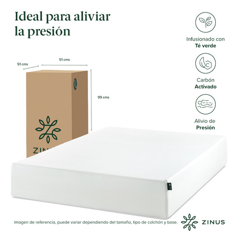 Cama Cambril Zinus Colchón Espuma 2 Plazas Long 30cms Color Negro