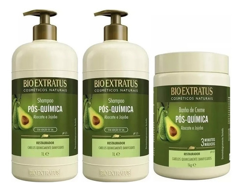 Kit Pós Química Abacate E Jojoba Restauração Profunda 2 Shampoo 1 Lt + Máscara 1kg Bio Extratus