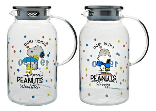 Juego De Jarras Peanuts Snoopy De Vidrio 2 Pzas De 1.87 L Azul Claro