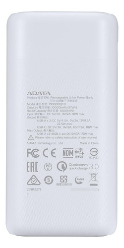Powerbank Batería Portátil 10000 Mah Carga Rápida Blanco
