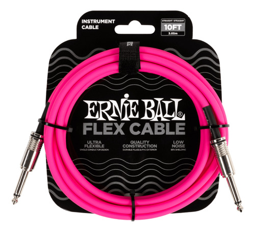 Cable recto/recto Ernie Ball Flex P10 con 3 m, color rosa P06413