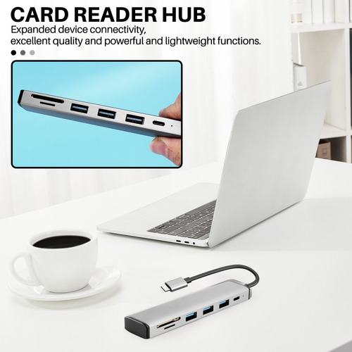 Hub Usb C 6 En 1 -c A Usb 3.0x3+pdx1+lector De Tarjetas Sd/t