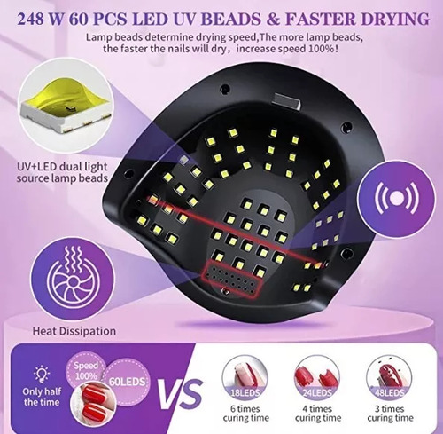 Lámpara De Uñas Profesional Más Rápido 248w/60led Uv Sun Y13 Color Plateado