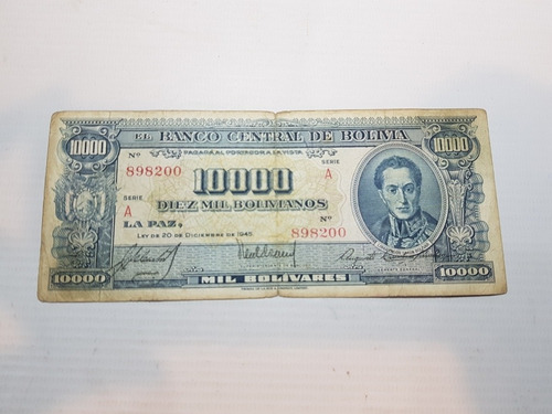 Billetes Bolivia 10000 Bolivares 1945 Serie A Ro 1934