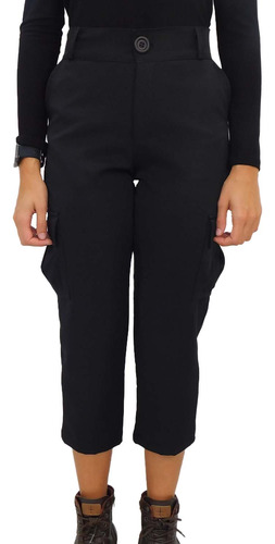 Pantalon Cargo Capri Mujer Casual Otoño Chic Dama Negro